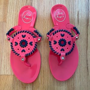 Jack Rogers Georgica Jelly Pink and Navy Flip Flop Preppy Sandals Size 5